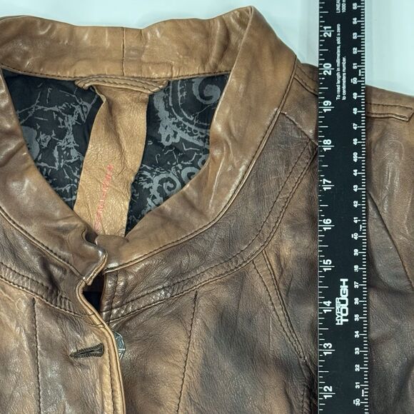 Empresa Italian Designer Brown Real Leather Motorcycle Jacket Womens Size 44 (S) - Picture 10 of 11